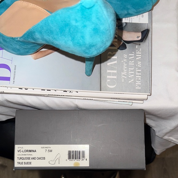 Vince Camuto Turquoise Peep-Toe Heels - Picture 4 of 12